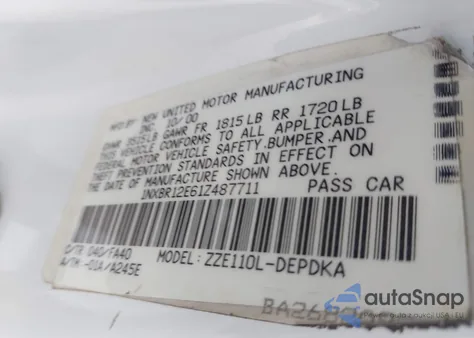 2001 Toyota Corolla Le z USA, uszkodzony, nr VIN 1NXBR12E61Z487711